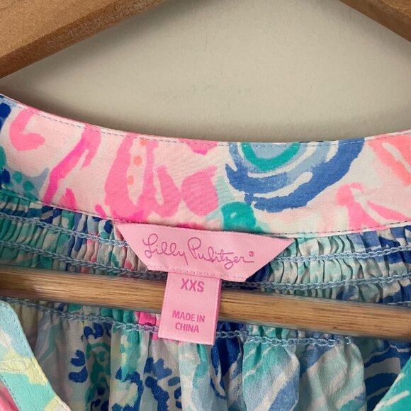 Lilly Pulitzer Elsa Silk Popover Top Beach Please Size XXS - Picture 3 of 6